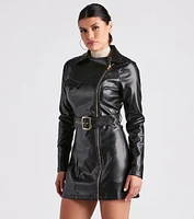 Cinched And Chic Faux Leather Trench Coat