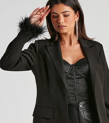 Feelin' Fancy Feather Trim Blazer