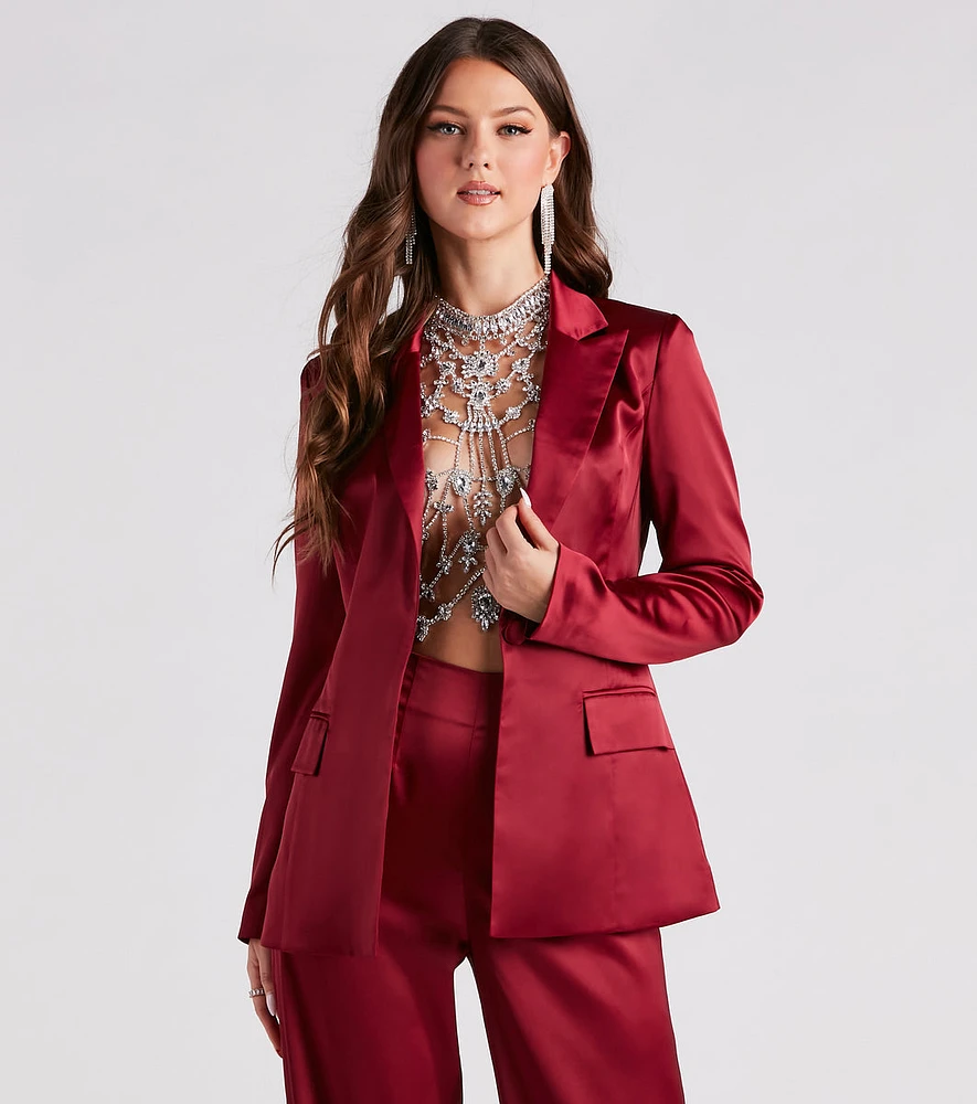 Elevated Details Sleek Satin Blazer