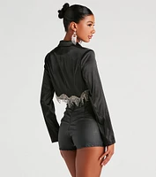 Iconic Glam Rhinestone Satin Cropped Blazer