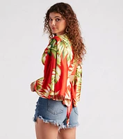 Cancun Chica Tropical Satin Tie Front Top