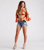 Cancun Chica Tropical Satin Tie Front Top