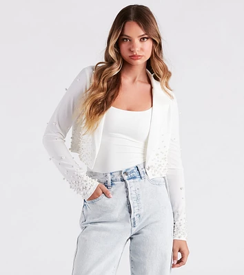 Pearly Perfect Crepe Crop Blazer