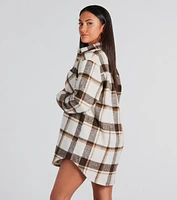 Cute Vibes Only Plaid Long Shacket