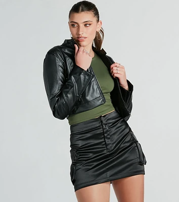 Solo Rider Faux Leather Crop Moto Jacket