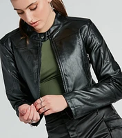 Solo Rider Faux Leather Crop Moto Jacket