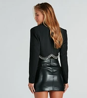 Business Of Glam Crepe Gemstone Crop Blazer