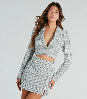 Fabulous By The Second Tweed Plaid Crop Blazer