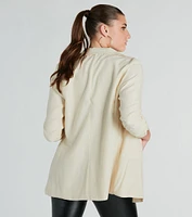 She's Chic Ruched-Sleeve Twill Blazer