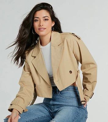 Eye For Style Twill Belted Crop Trench Coat