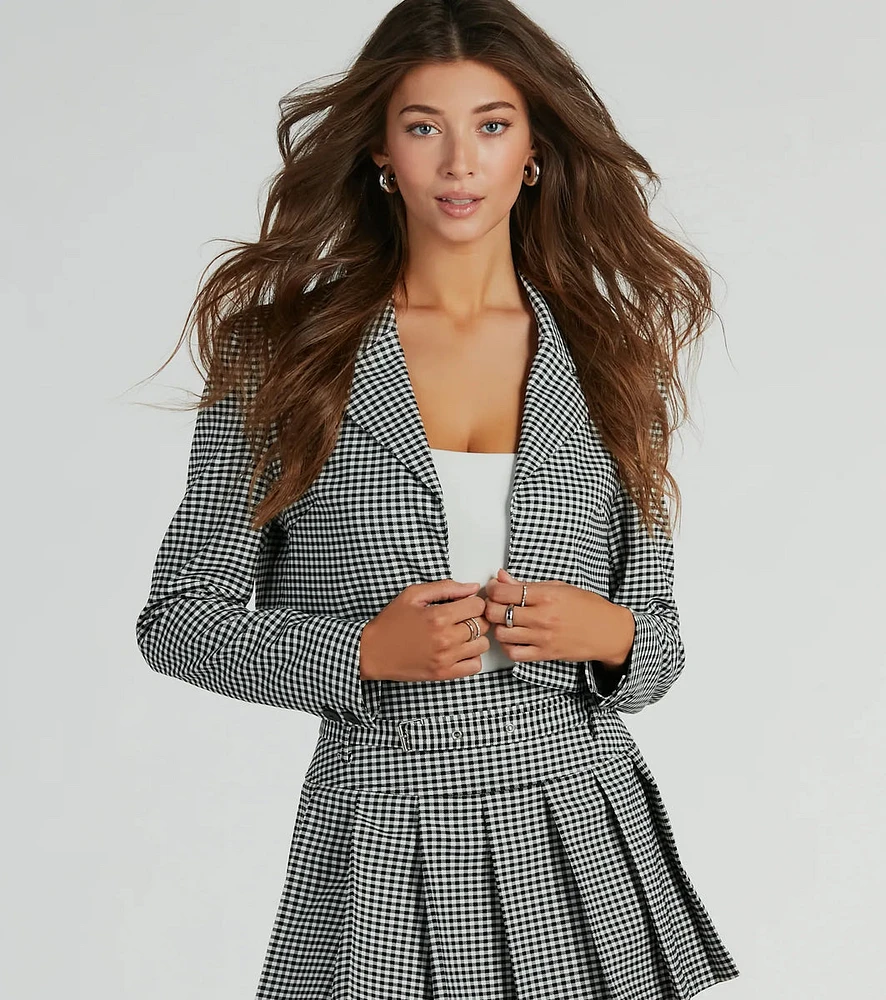 Preppy Perfection Gingham Twill Cropped Blazer