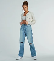 Everyday Cute Crop Linen Bomber Jacket