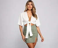 Go With The Flow Tie Front Top