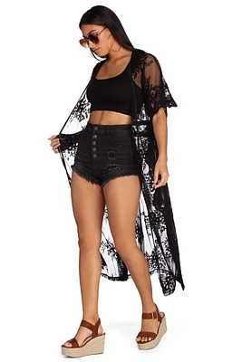 Tie Waist Lace Duster