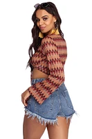 Chevron Bell Sleeve Crop Top