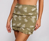 Tropical Ruffled Ruched Mini Skirt