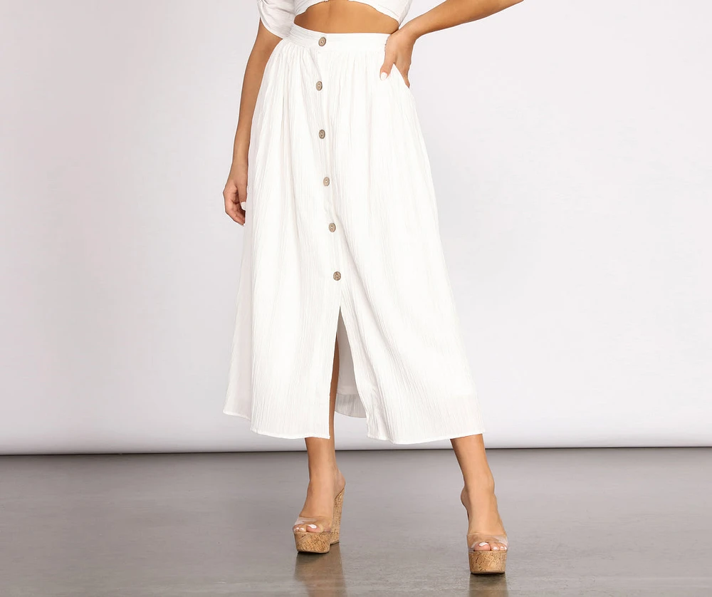 Seaside Babe Button Front Midi Skirt