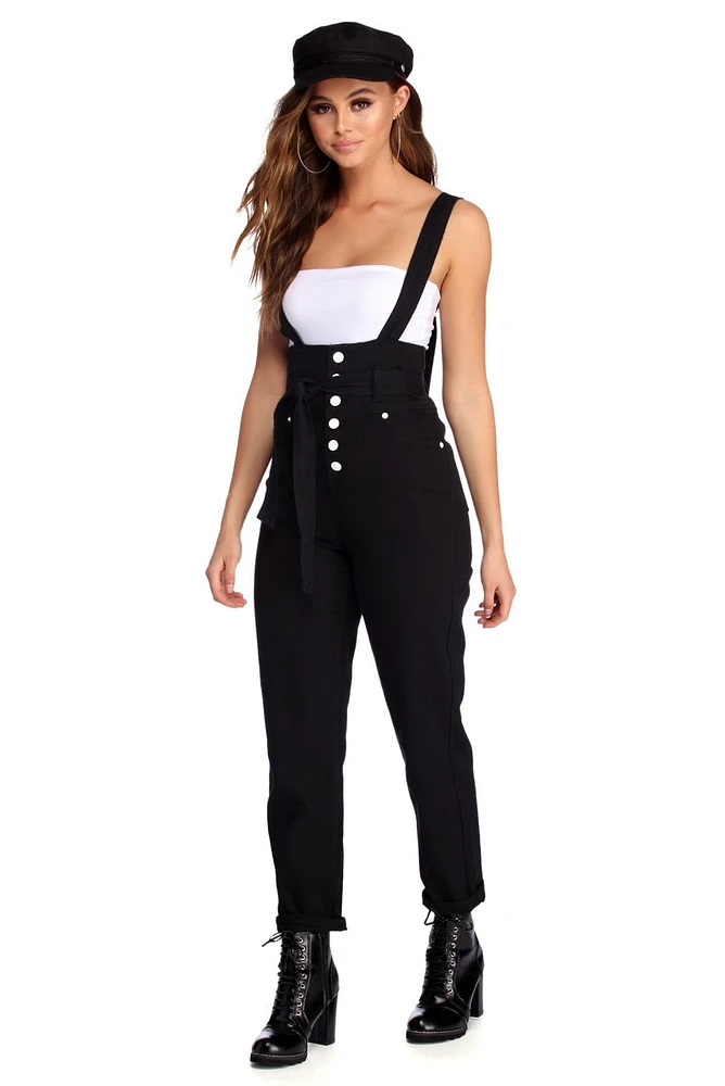 Button Up High Waist Overalls