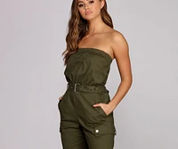 Bold And Belted Strapless Jumpsuit