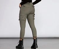 High Rise Knit Cargo Style Pants