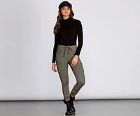 High Rise Knit Cargo Style Pants