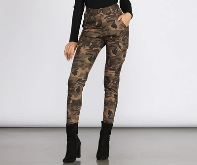 High Waist Belted Skinny Cargo Pants