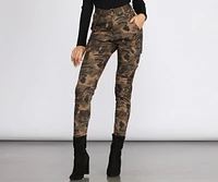 High Waist Belted Skinny Cargo Pants