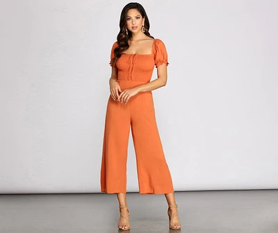 On The Bright Side Puff Sleeve Smocked Jumpsuit