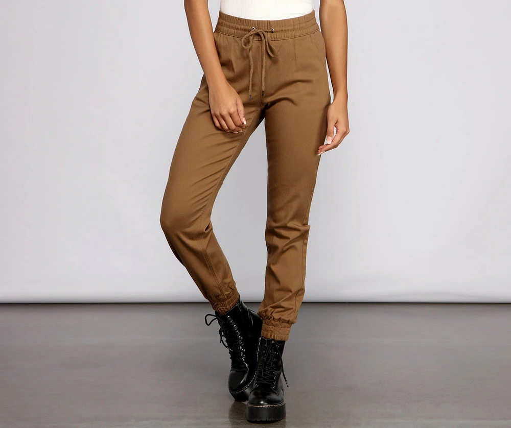 Basic High Waist Twill Joggers