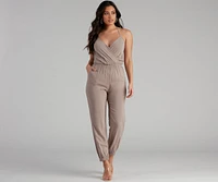 Plunging Into Basics Surplice Jumpsuit