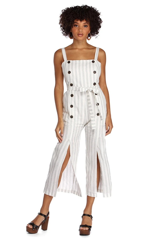 Tie Front Striped Culotte Jumpsuit