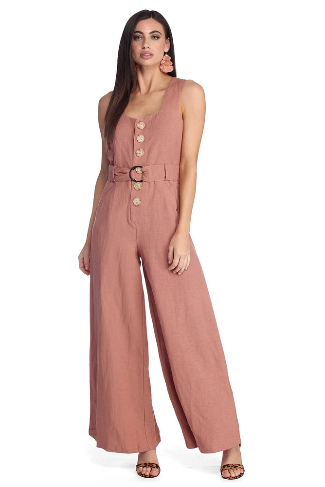 Button Detail Wide Leg Jumpsuit