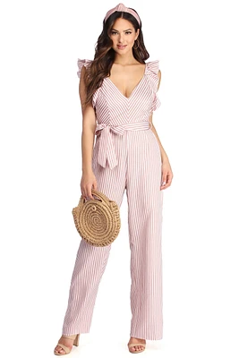 Ruffled And Striped Jumpsuit