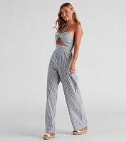 Seasonal Stripe Halter Linen Jumpsuit