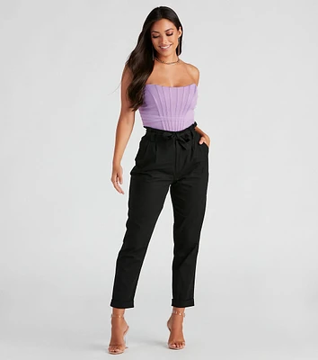 Trendy And Tapered High Waist Paperbag Pants