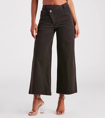 On A Curve Asymmetrical Waist Wide-Leg Pants