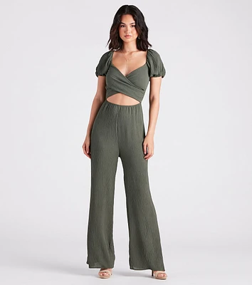 Flirt On Check Linen Puff Sleeve Jumpsuit