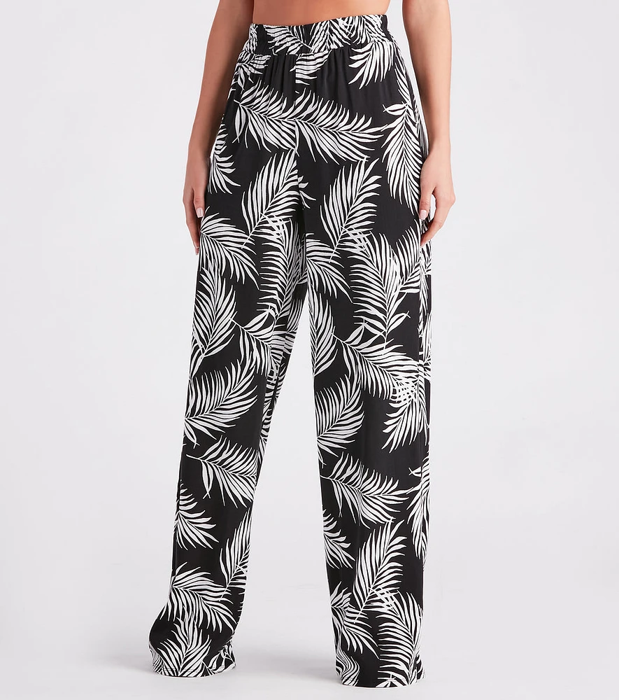 Haute Getaway Linen Tropical Wide Leg Pants