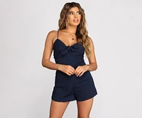 Scallop Trim Tie Front Romper