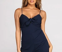 Scallop Trim Tie Front Romper