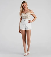 High-Rise Belted Twill Shorts