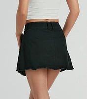 Cutting Edge Mid Rise Pleated Denim Skort