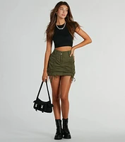 Out And About Mid-Rise Ruched Woven Mini Skort