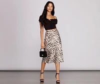 Satin Flare Leopard Midi Skirt