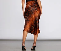 Satin Flared Snake Midi Skirt