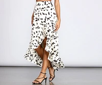 Spotted Ruffle Midi Skirt