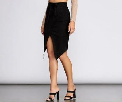 Faux Suede Asymmetrical Midi Skirt