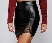 Faux Leather Lace Inset Mini Skirt