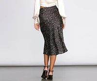 Spotted Satin Flared Midi Skirt