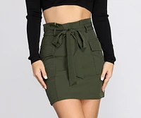 Paper Bag Tie Waist Mini Skirt